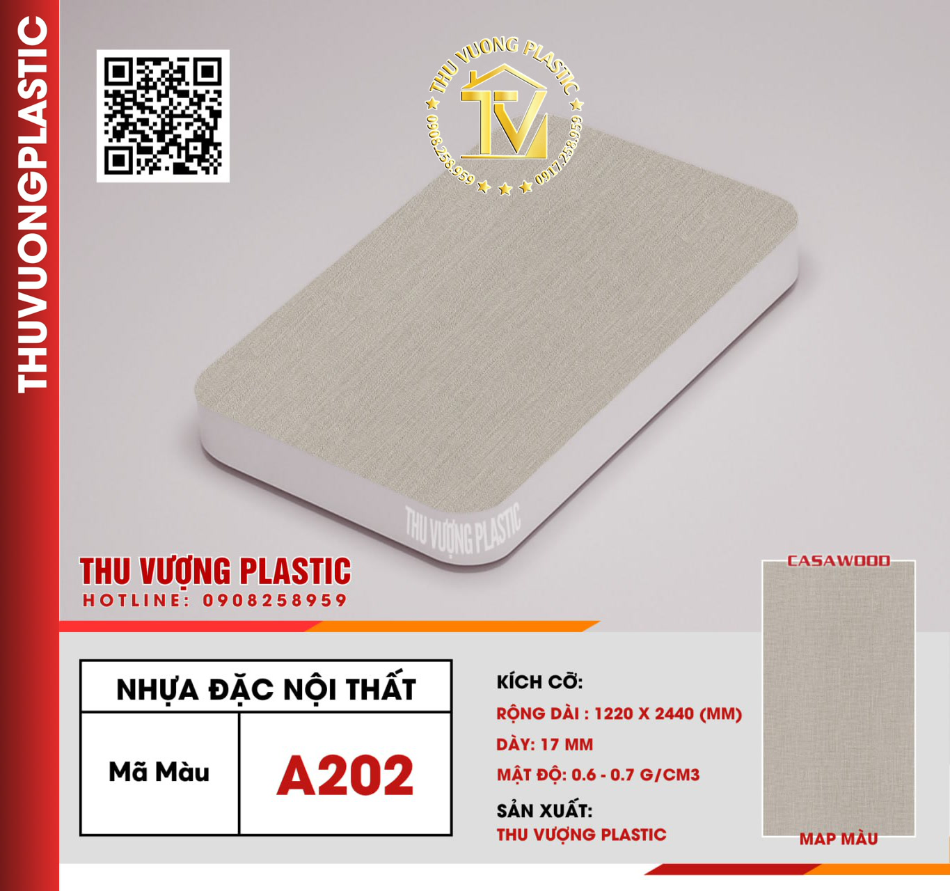 Casawood A202 Tấm Nhựa Đặc Nội Thất PVC