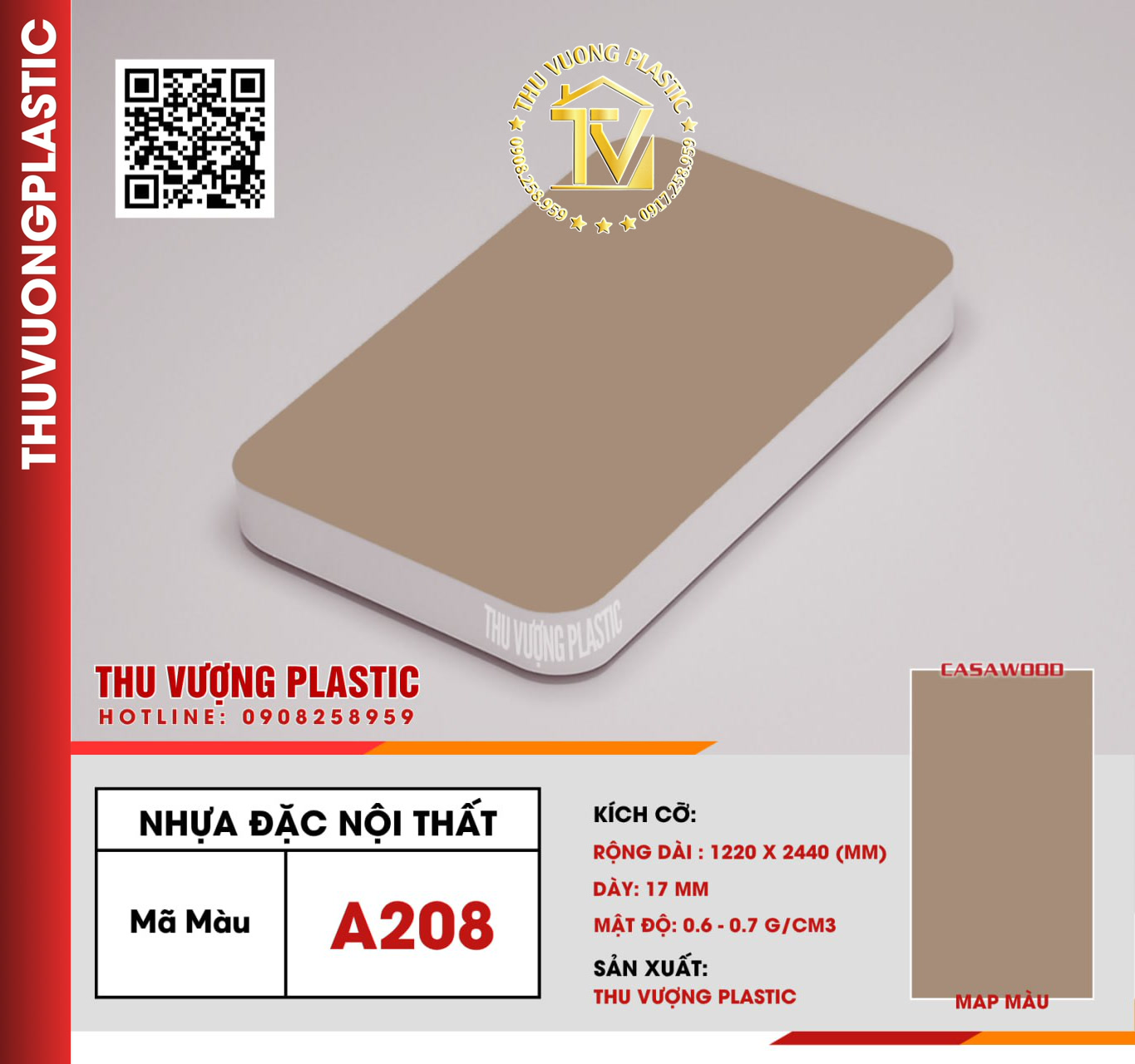 Casawood A208 Tấm Nhựa Đặc Nội Thất PVC