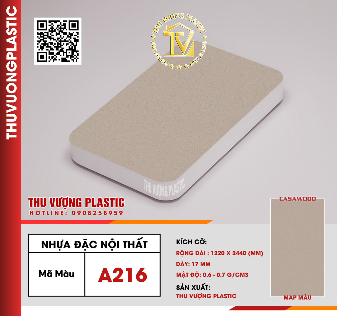 Casawood A216 Tấm Nhựa Đặc Nội Thất PVC