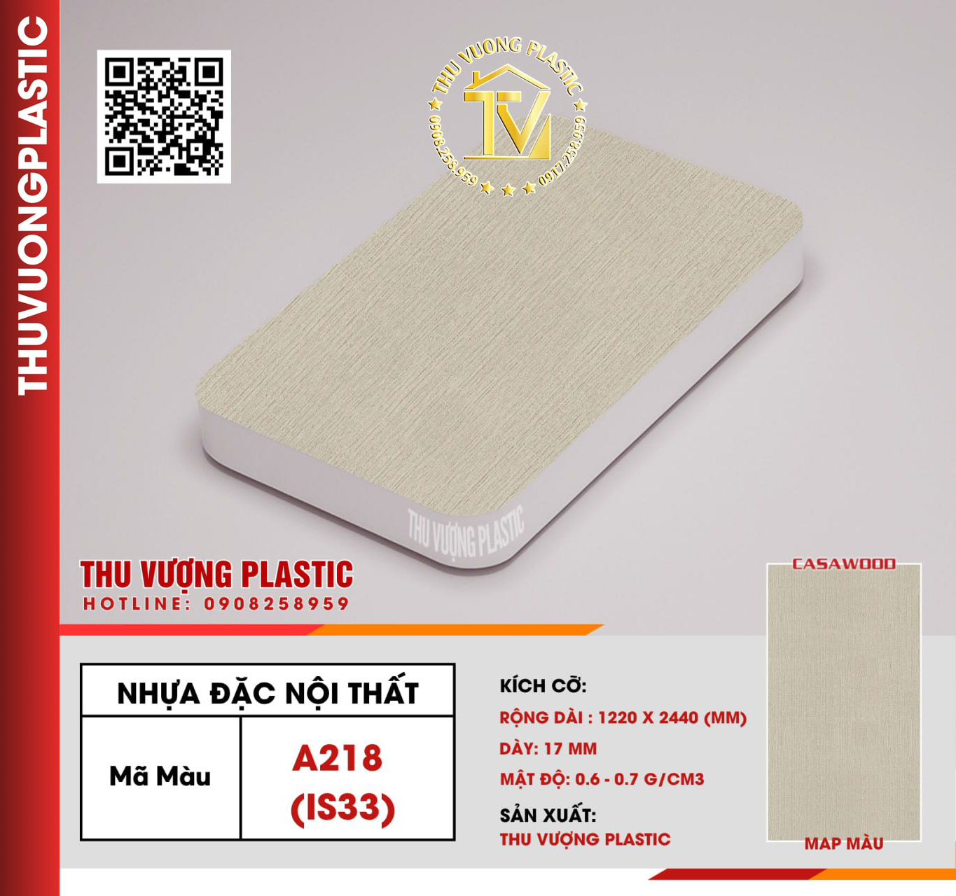Casawood A218 (IS33) Tấm Nhựa Đặc Nội Thất PVC