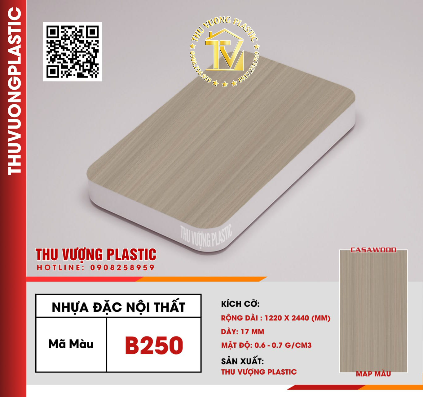 Casawood B250 Tấm Nhựa Đặc Nội Thất PVC