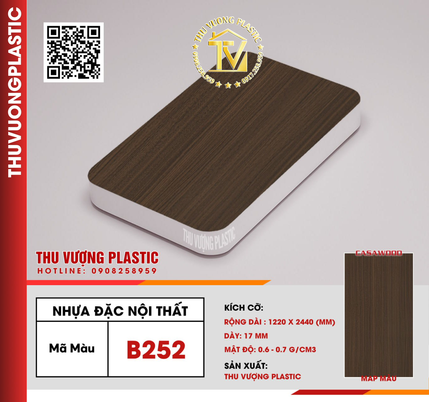Casawood B252 Tấm Nhựa Đặc Nội Thất PVC