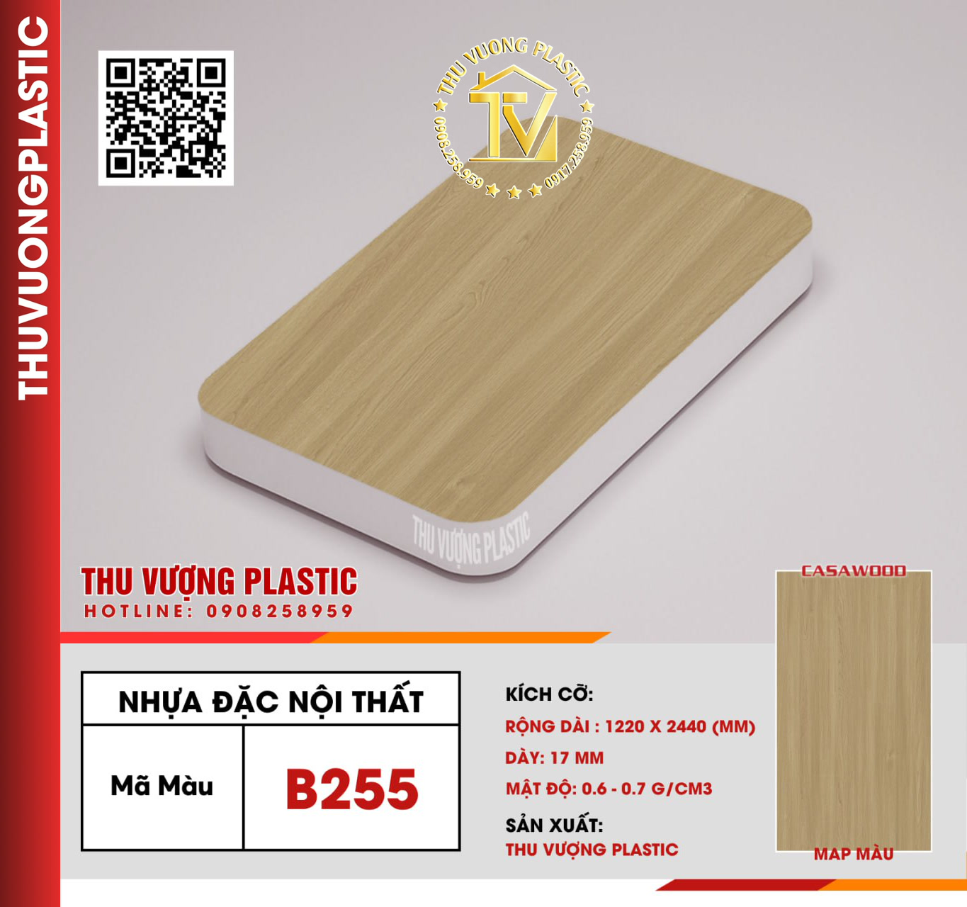 Casawood B255 Tấm Nhựa Đặc Nội Thất PVC