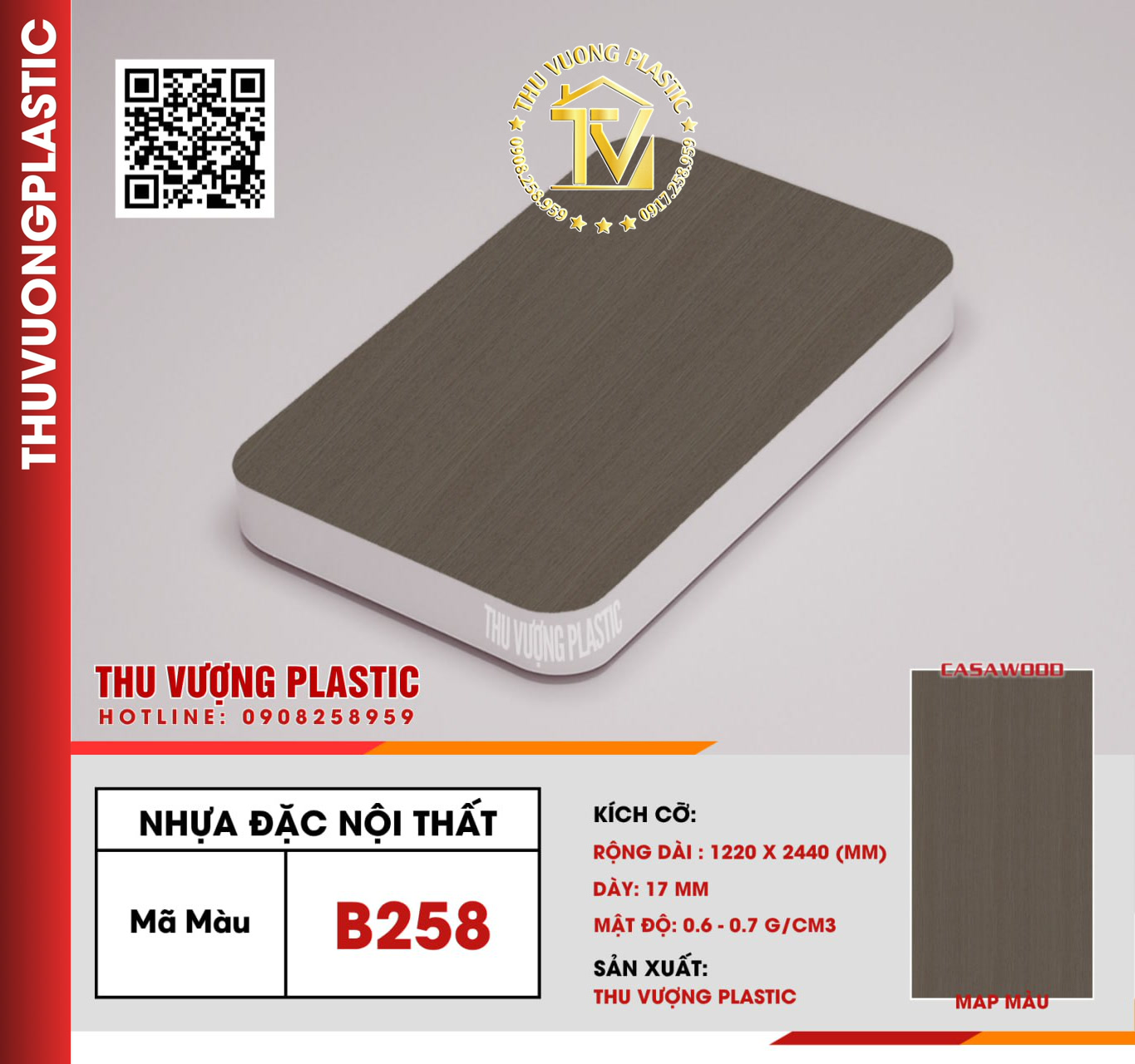 Casawood B258 Tấm Nhựa Đặc Nội Thất PVC