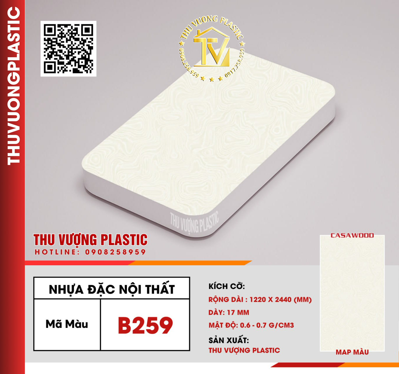 Casawood B259 Tấm Nhựa Đặc Nội Thất PVC