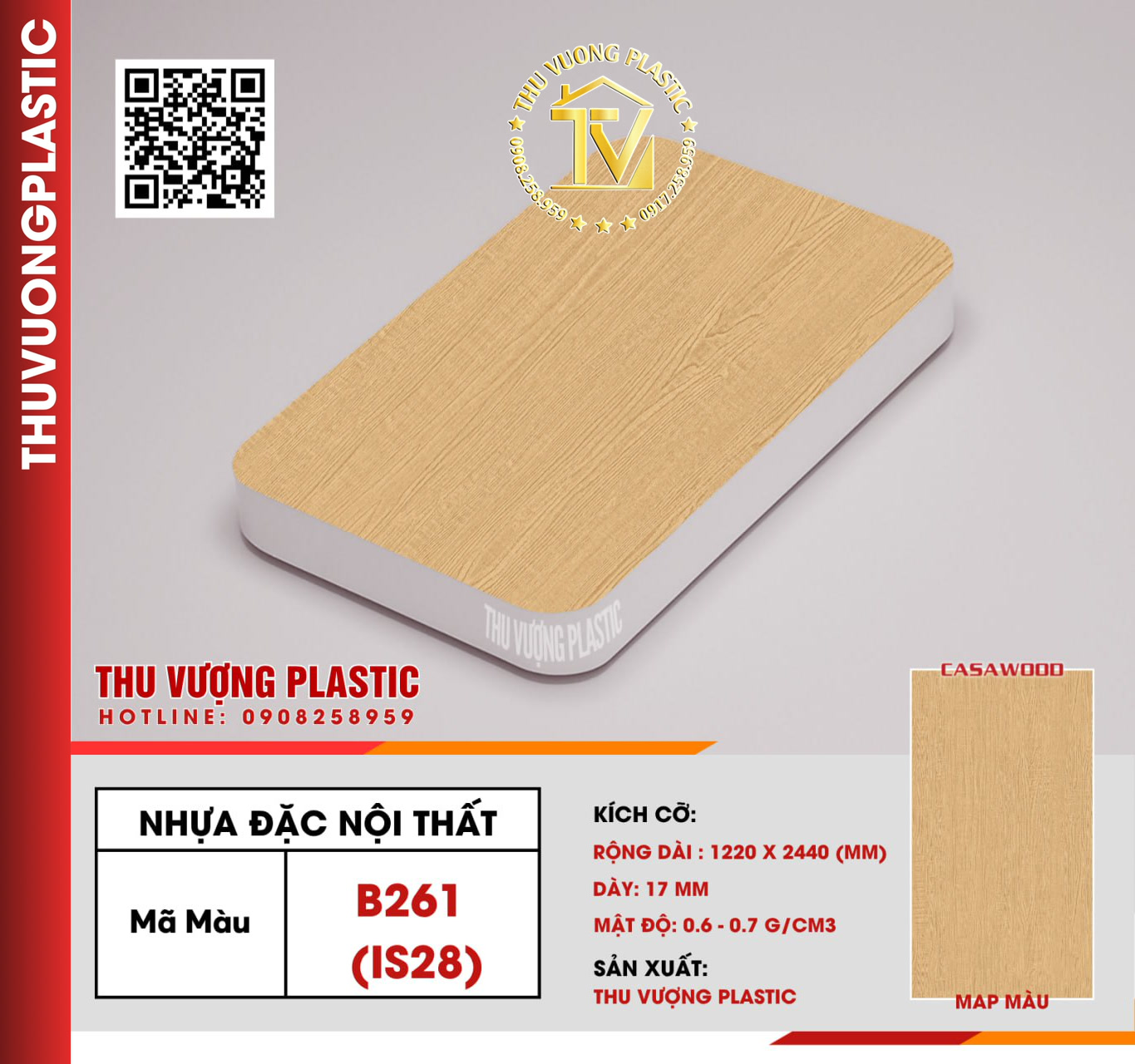 Casawood B261(IS28) Tấm Nhựa Đặc Nội Thất PVC