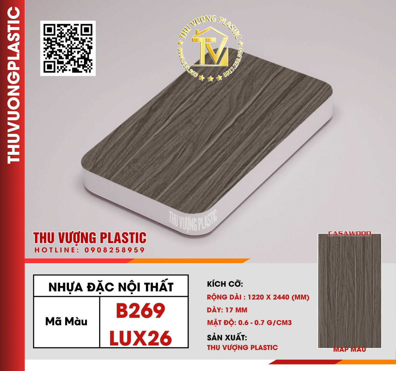 Casawood B269 (LUX26) Tấm Nhựa Đặc Nội Thất PVC