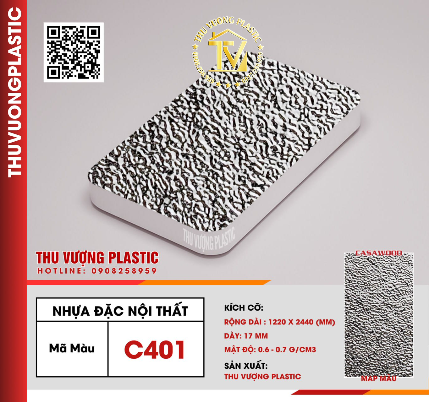 Casawood C401 Tấm Nhựa Đặc Nội Thất PVC