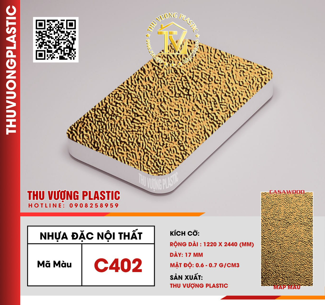 Casawood C402 Tấm Nhựa Đặc Nội Thất PVC