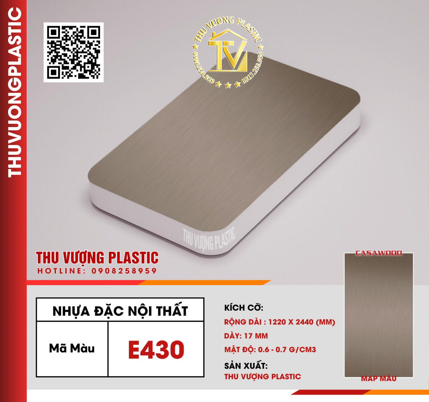 Casawood E430 Tấm Nhựa Đặc Nội Thất PVC