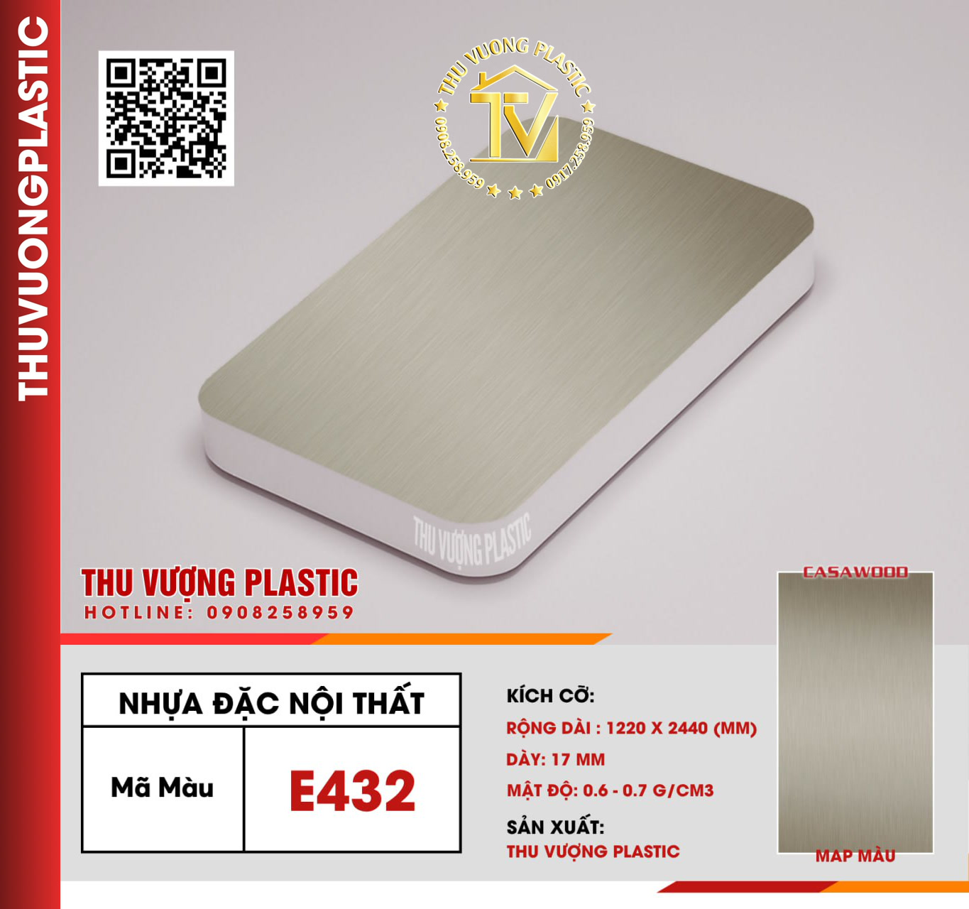 Casawood E432 Tấm Nhựa Đặc Nội Thất PVC