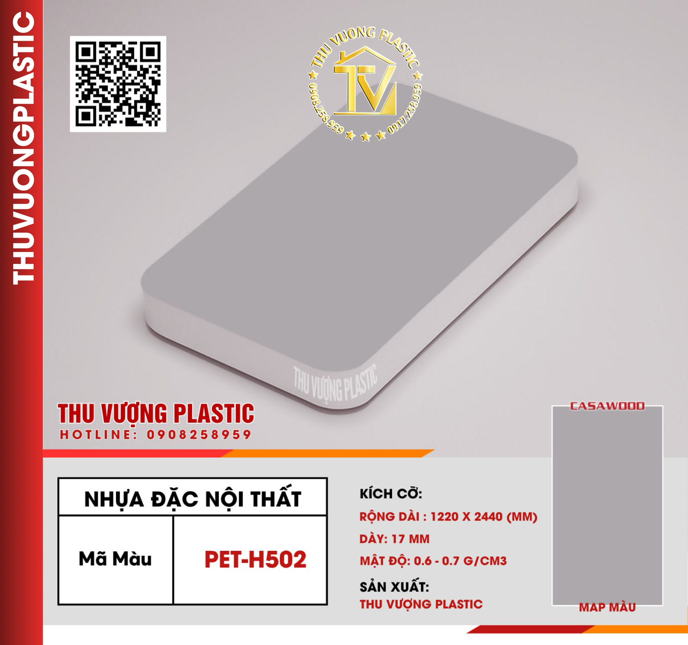 Casawood PET-H502 Tấm Nhựa Đặc Nội Thất PVC