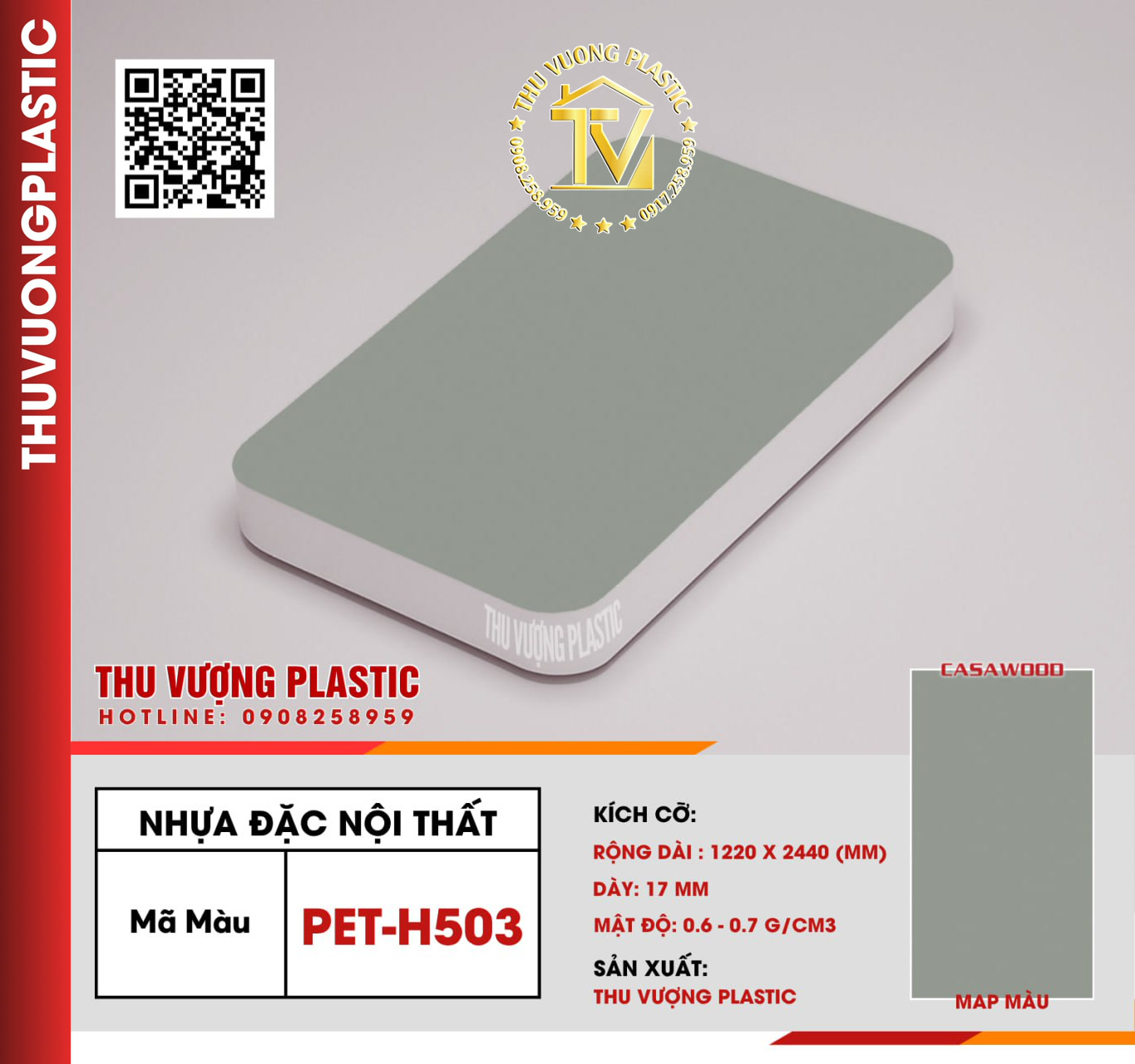 Casawood PET-H503 Tấm Nhựa Đặc Nội Thất PVC