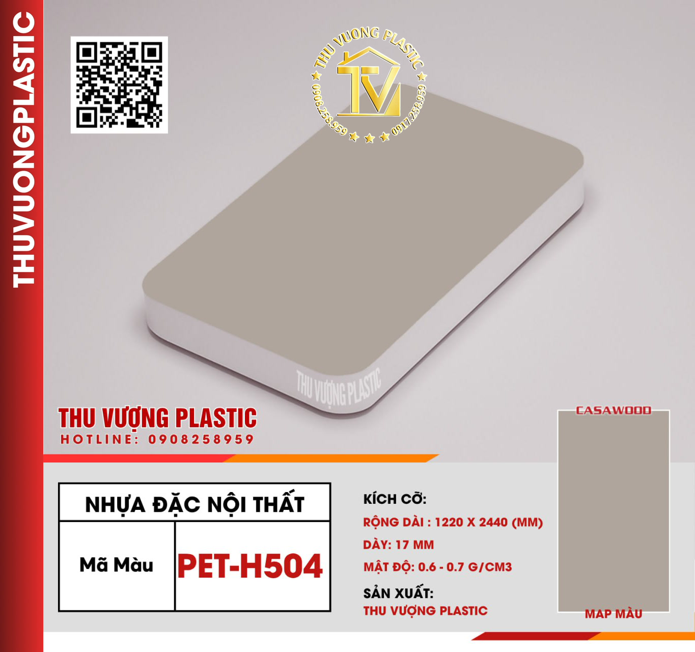 Casawood PET-H504 Tấm Nhựa Đặc Nội Thất PVC