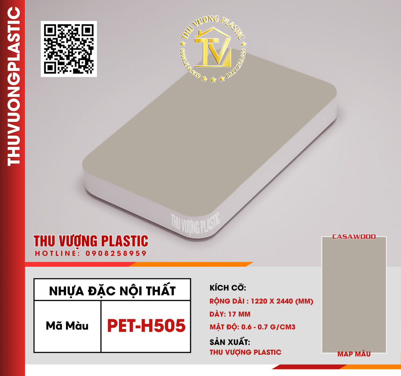 Casawood PET-H505 Tấm Nhựa Đặc Nội Thất PVC