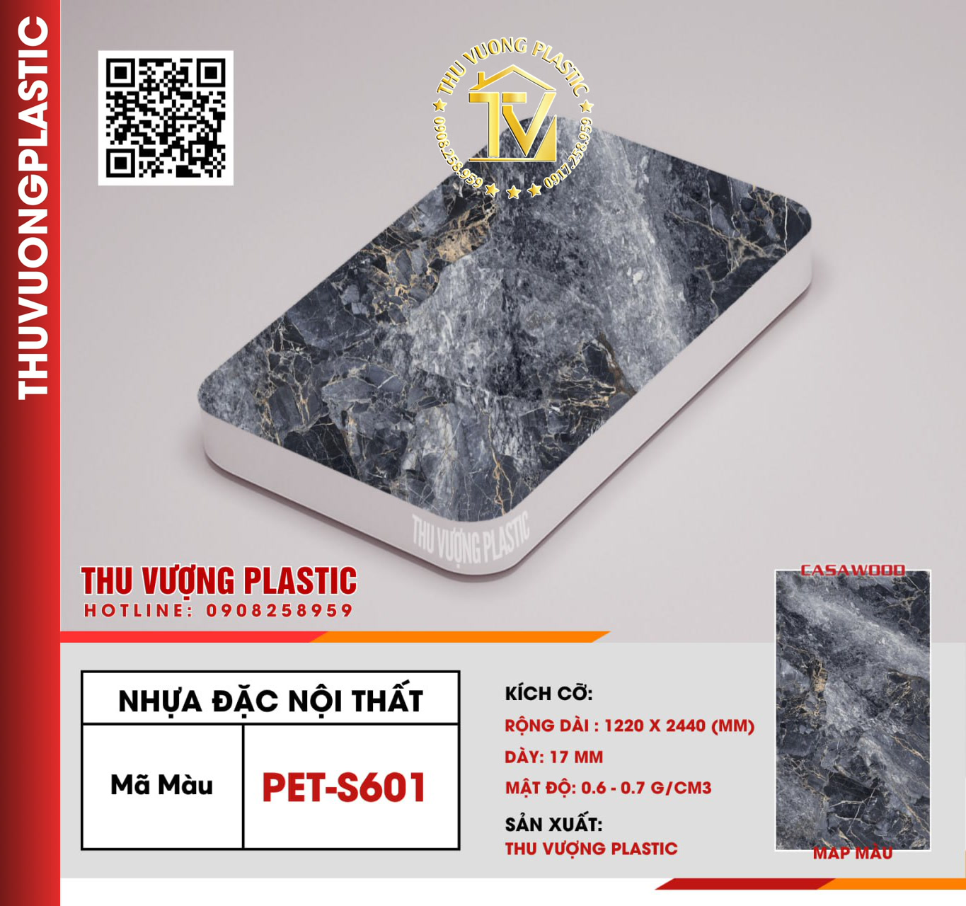 Casawood PET-S601 Tấm Nhựa Đặc Nội Thất PVC