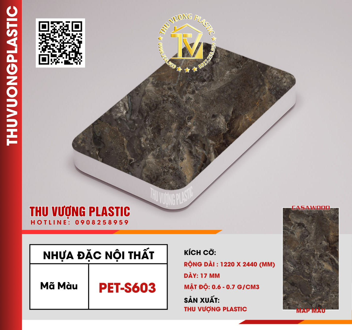 Casawood PET-S603 Tấm Nhựa Đặc Nội Thất PVC