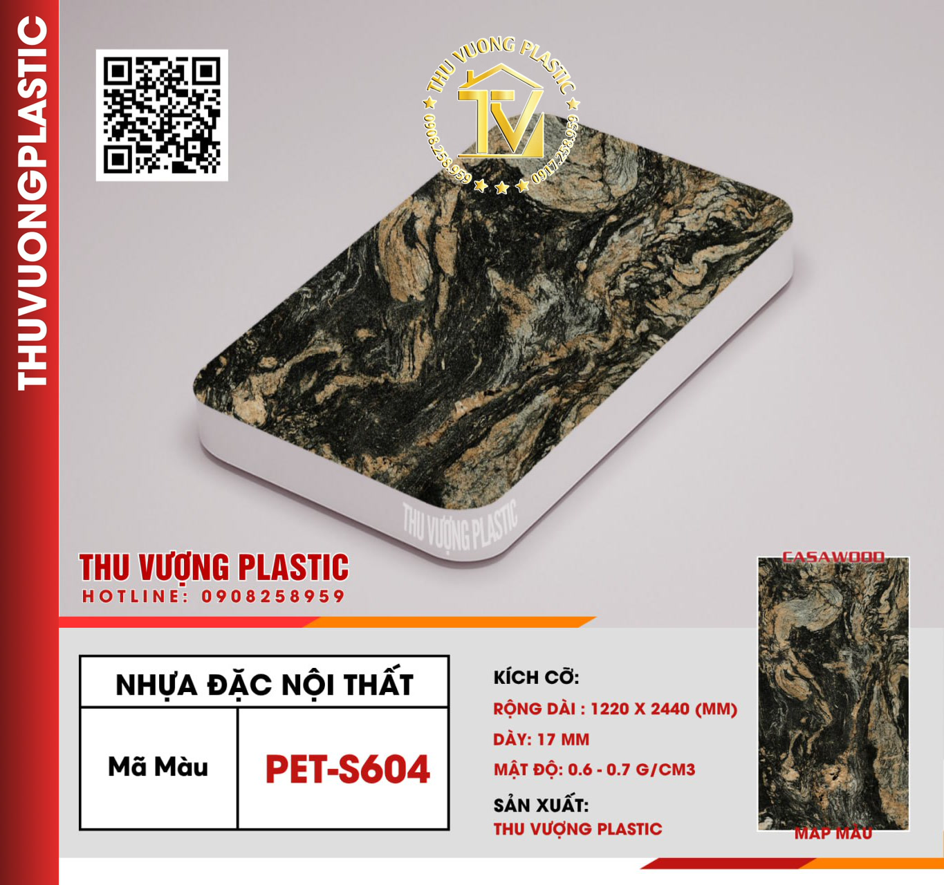 Casawood PET-S604 Tấm Nhựa Đặc Nội Thất PVC