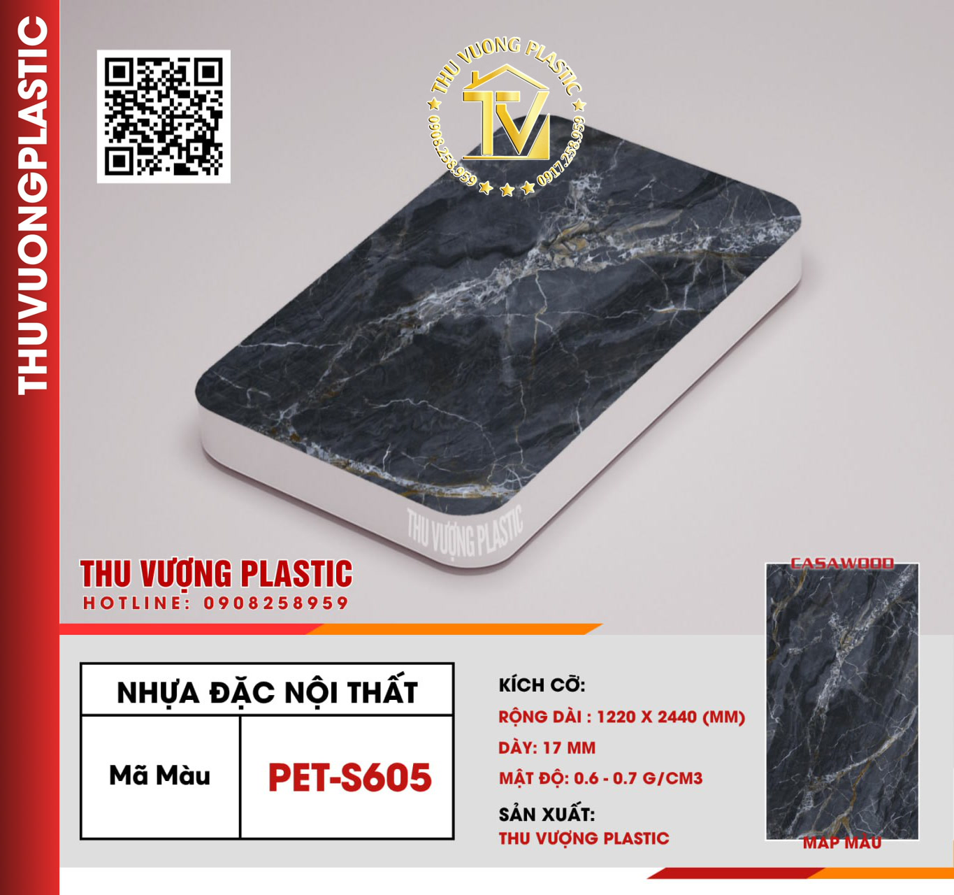 Casawood PET-S605 Tấm Nhựa Đặc Nội Thất PVC