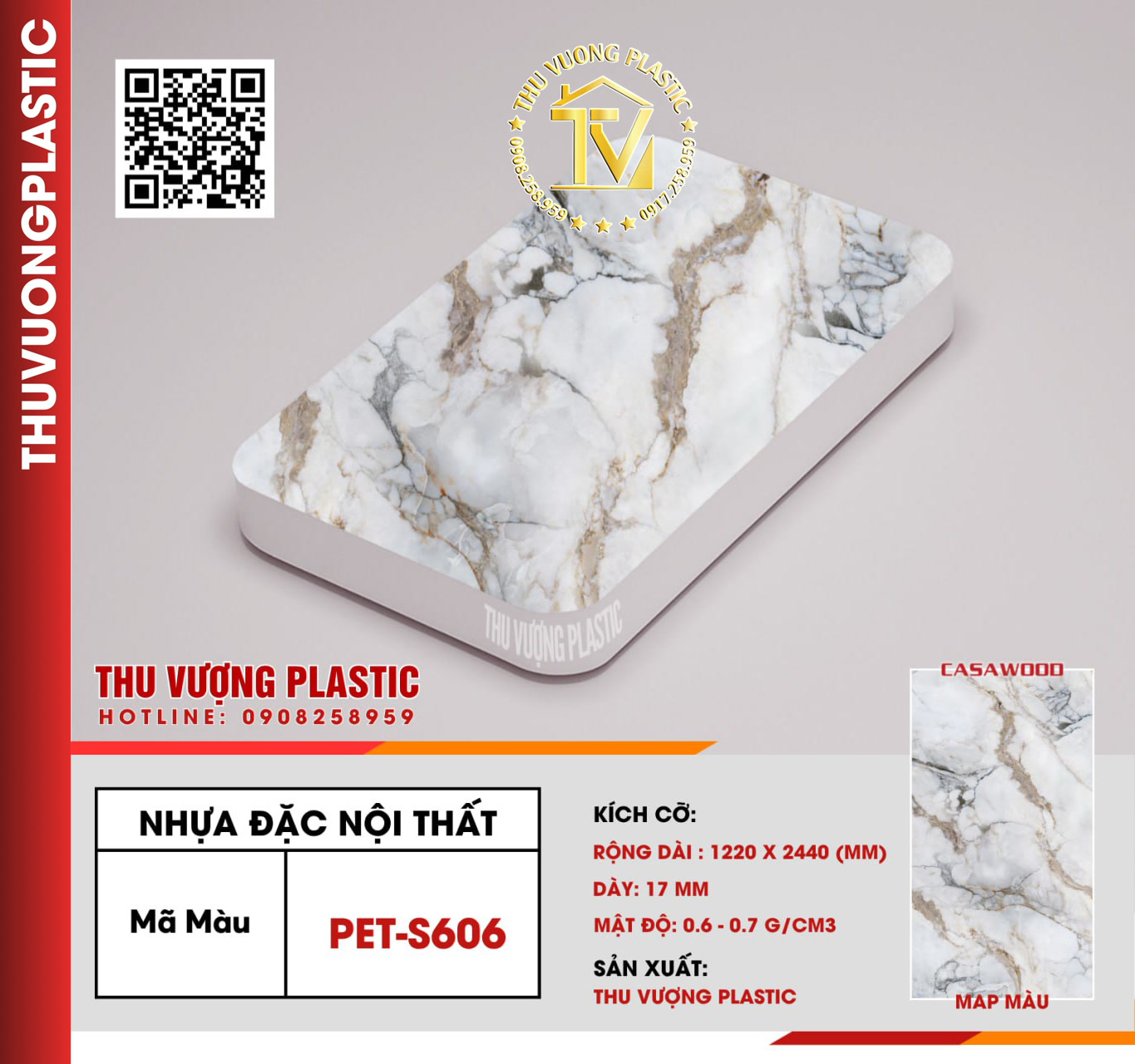 Casawood PET-S606 Tấm Nhựa Đặc Nội Thất PVC