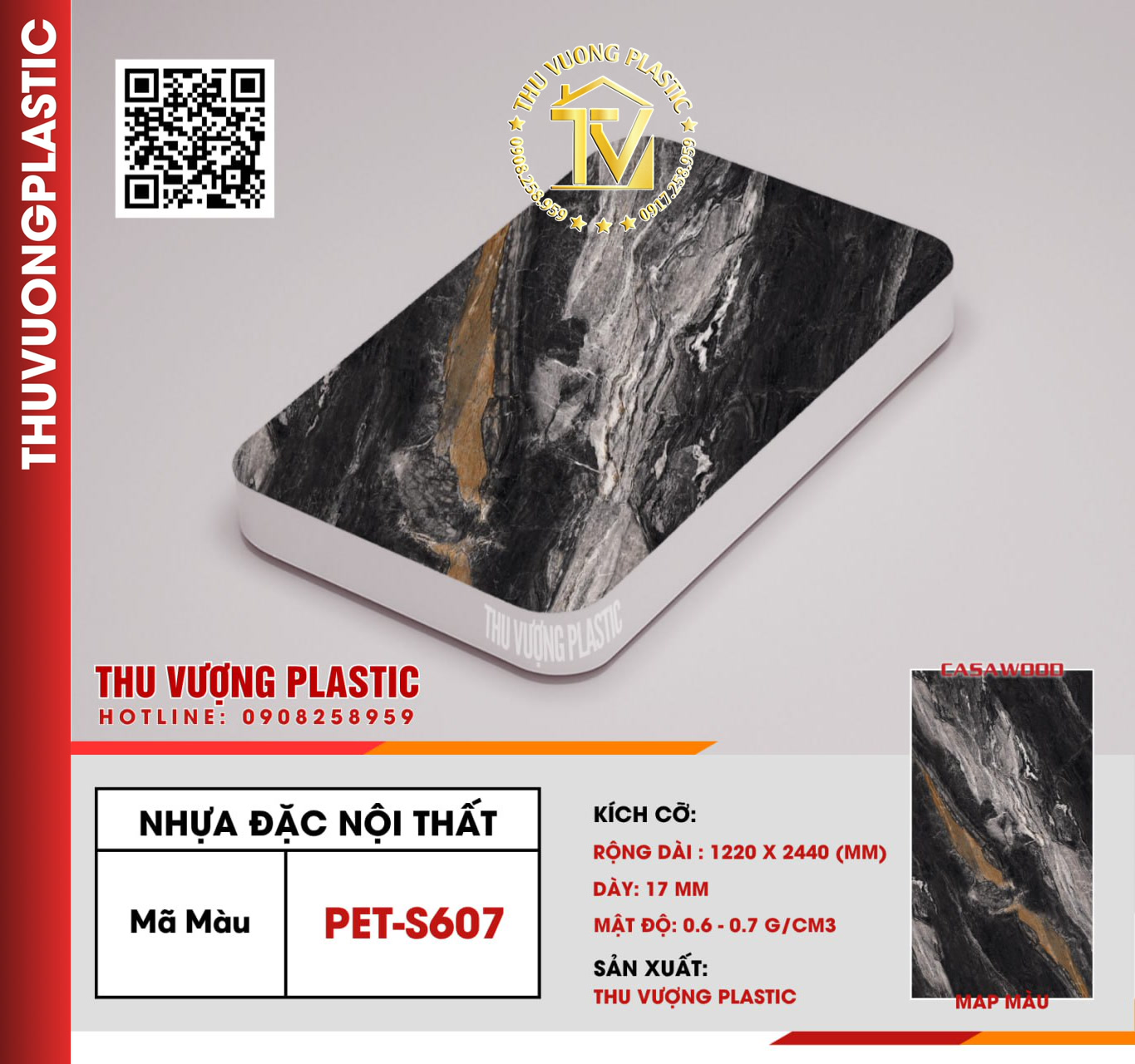 Casawood PET-S607 Tấm Nhựa Đặc Nội Thất PVC