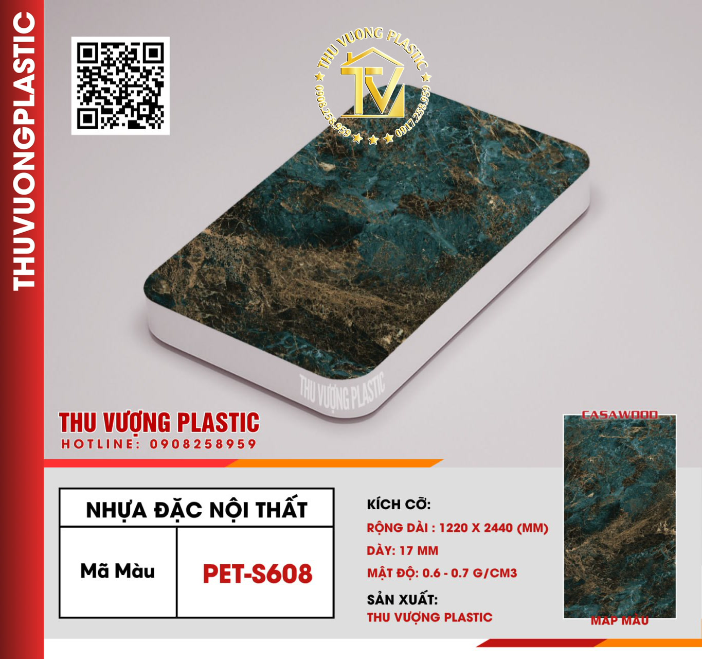 Casawood PET-S608 Tấm Nhựa Đặc Nội Thất PVC