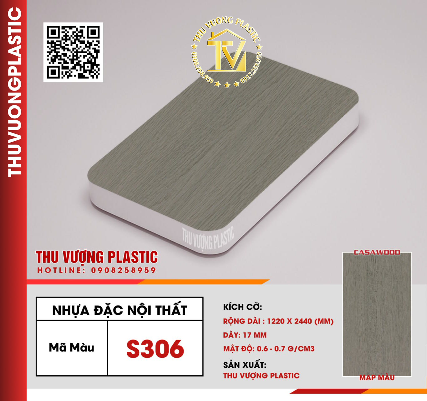 Casawood S306 Tấm Nhựa Đặc Nội Thất PVC