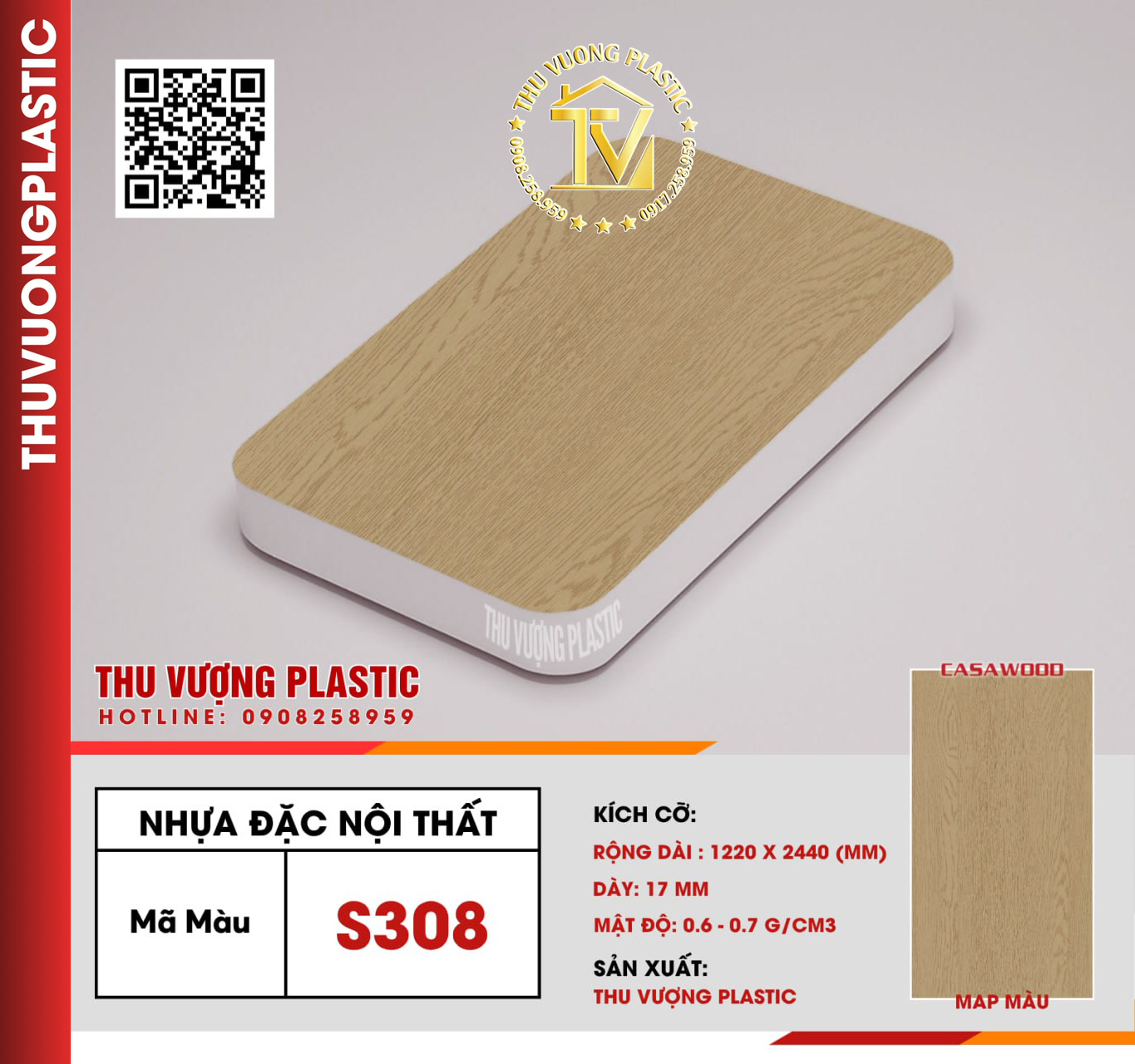 Casawood S308 Tấm Nhựa Đặc Nội Thất PVC