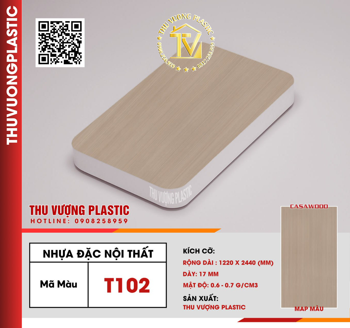Casawood T102 Tấm Nhựa Đặc Nội Thất PVC