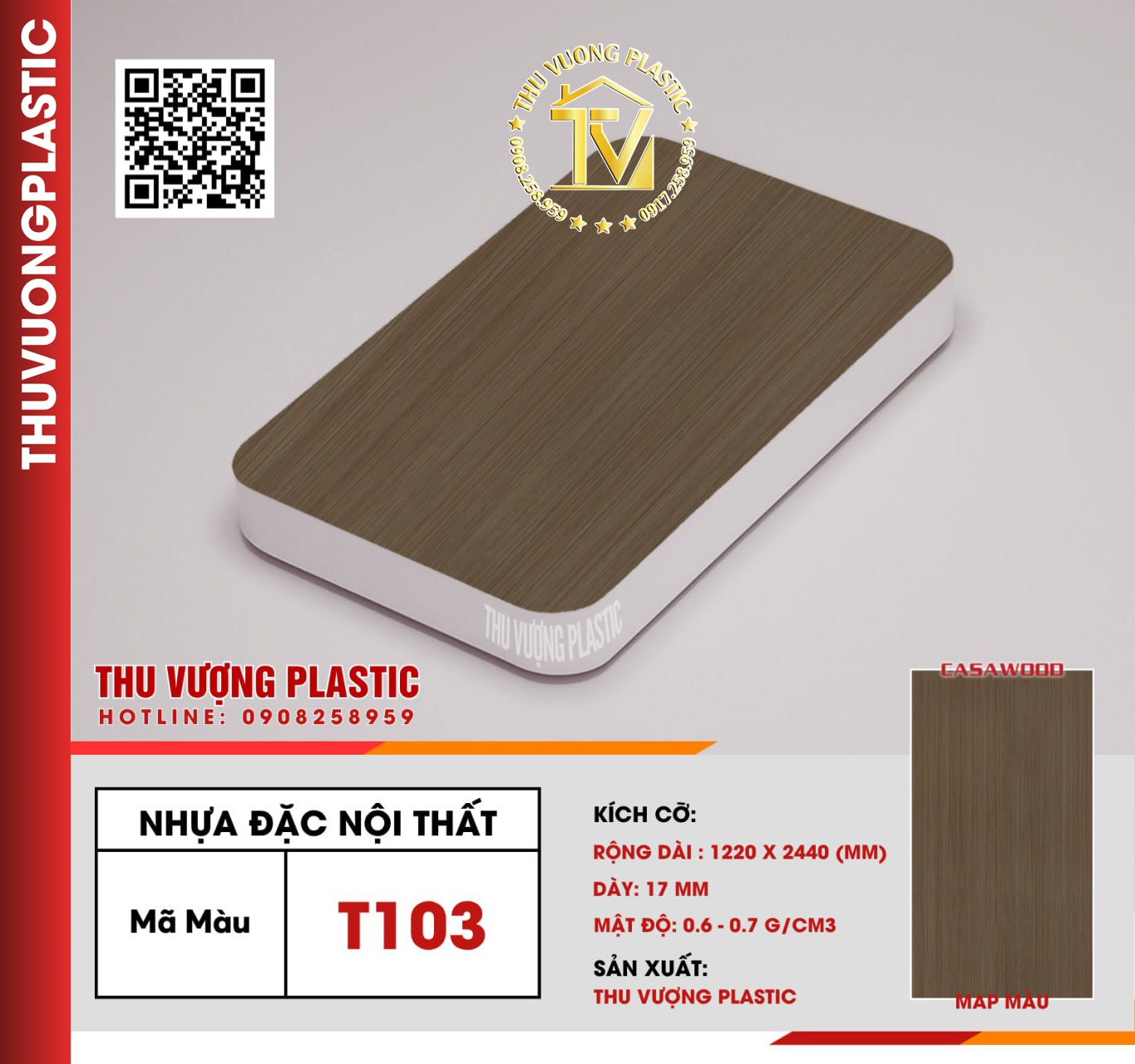 Casawood T103 Tấm Nhựa Đặc Nội Thất PVC