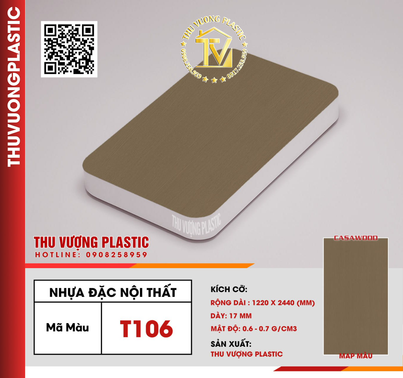 Casawood T106 Tấm Nhựa Đặc Nội Thất PVC