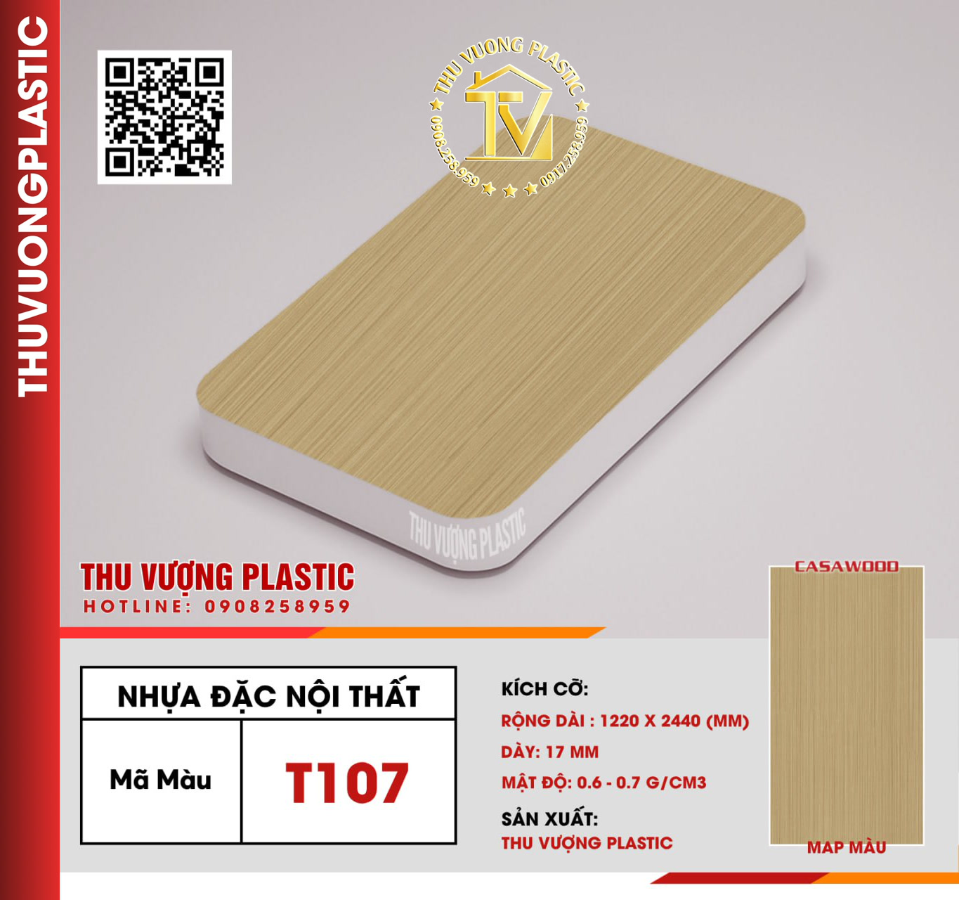 Casawood T107 Tấm Nhựa Đặc Nội Thất PVC