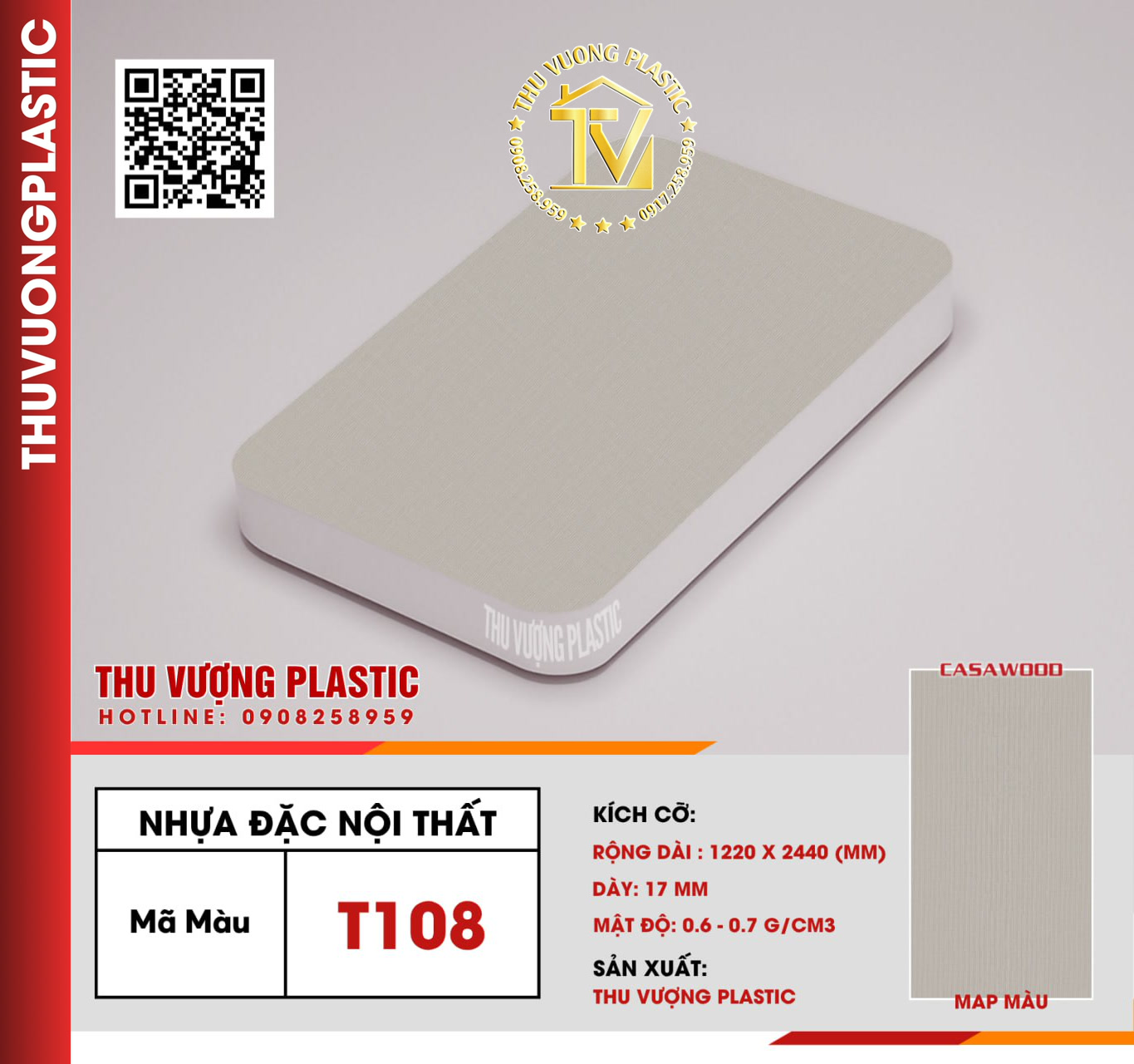 Casawood T108 Tấm Nhựa Đặc Nội Thất PVC
