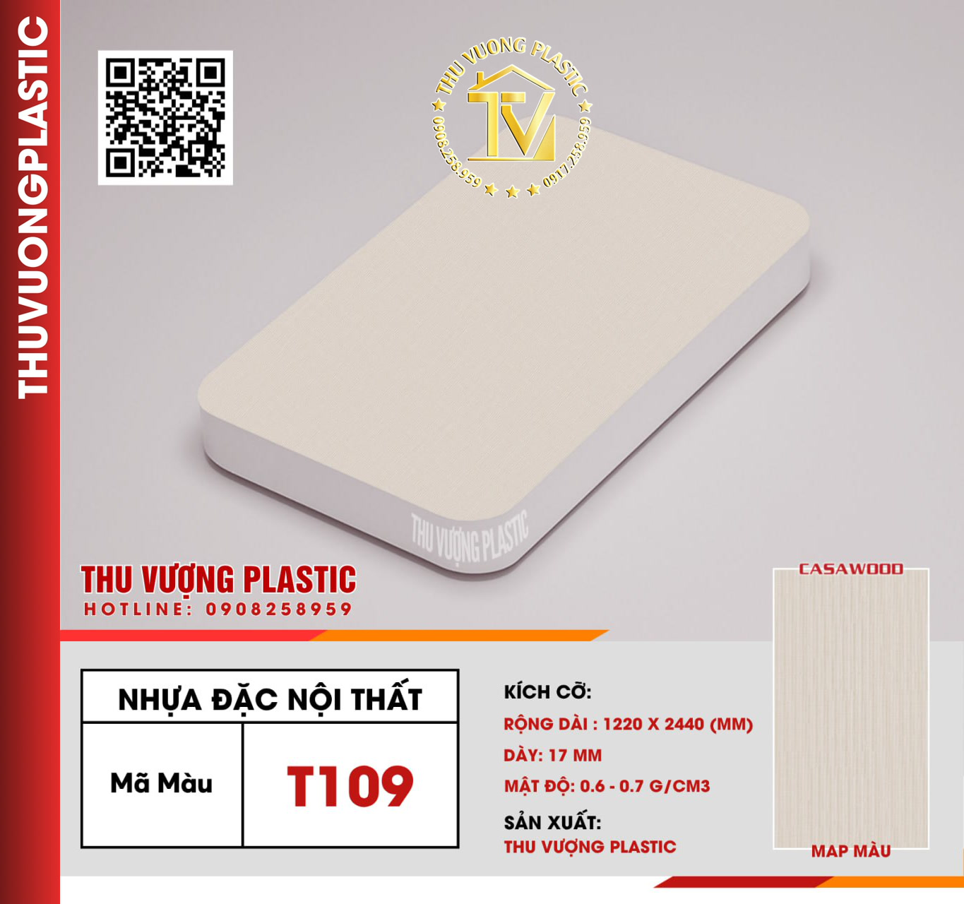 Casawood T109 Tấm Nhựa Đặc Nội Thất PVC