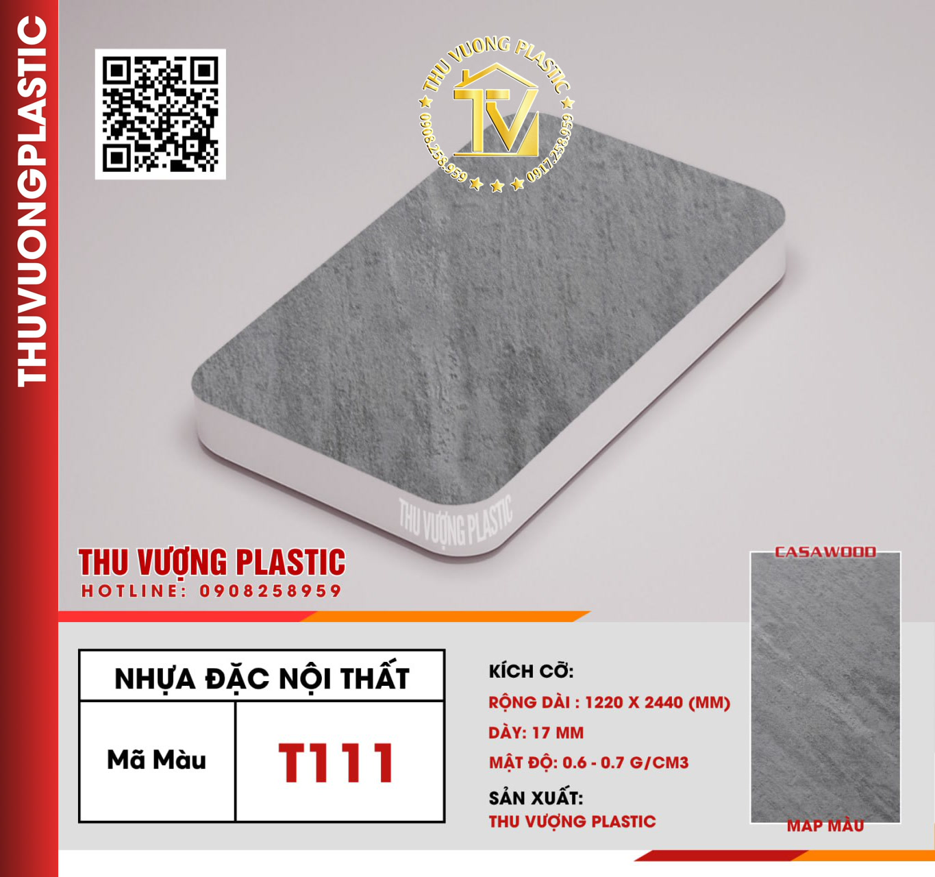Casawood T111 Tấm Nhựa Đặc Nội Thất PVC