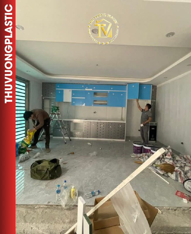 Tủ bếp MDF lõi xanh Thái Lan chống ẩm phủ Melamine