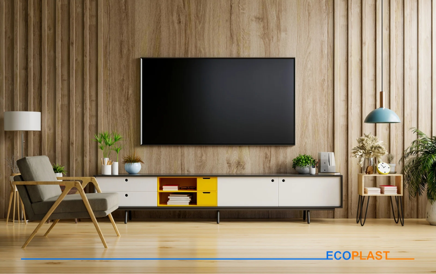 Ứng dụng của tấm nhựa nội thất ECOPLAST khổ 450 mm 1 ke tivi 1